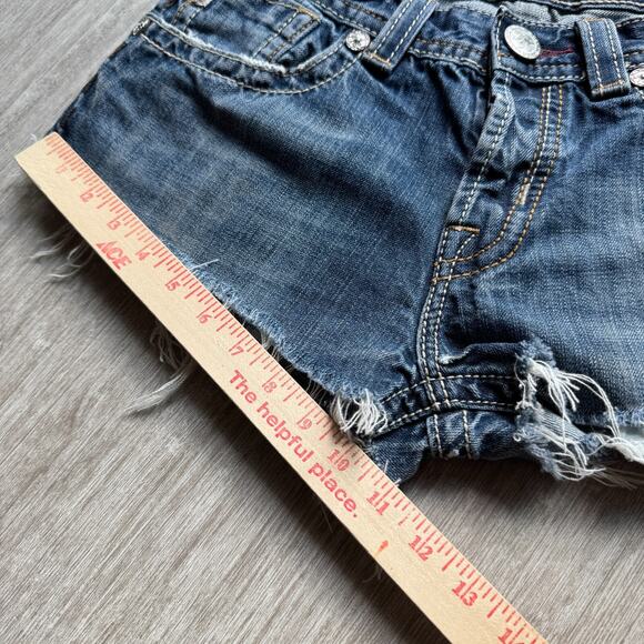 MEK Denim Women's Cut Off Jean Shorts 30" W Y2K Raw Hem Blue Wash - Picture 5 of 6